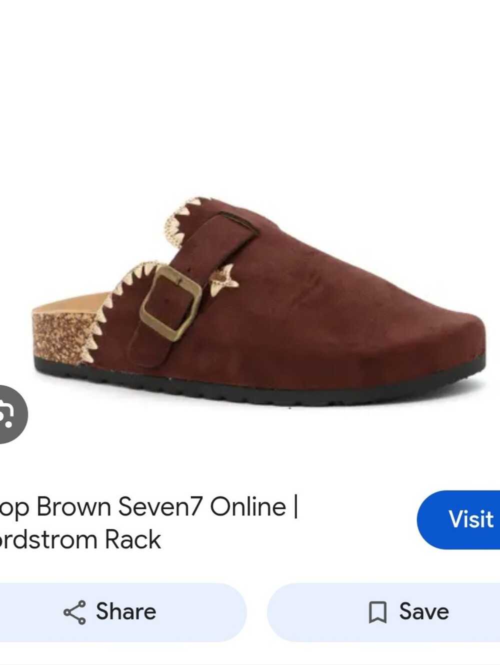 Stunning Seven7 Stitched Brown Suede Slip-On Clogs with Gold Trim